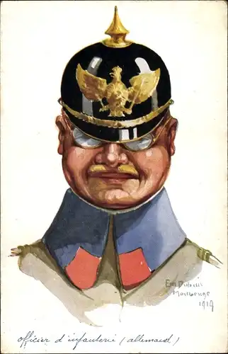 Künstler Ak Dupuis, Emil, Officier d'infanterie allemand, deutscher Offizier, Pickelhaube