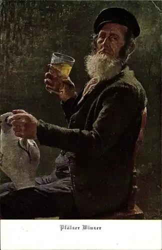Künstler Ak Ernst, G., Pfälzer Winzer, Mann trinkt Wein, Portrait