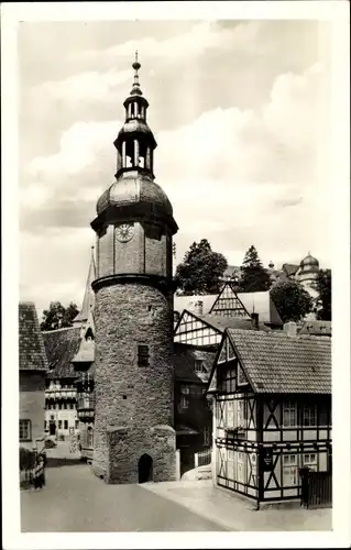 Ak Stolberg im Harz, Partie am Seigerturm, Fachwerkhäuser