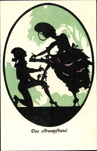 Künstler Ak Das Strumpfband, Liebespaar