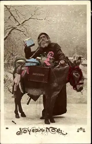 Ak Glückwunsch Weihnachten, Weihnachtsmann mit Esel und Geschenken