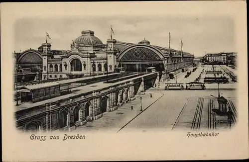 Ak Dresden Altstadt, Hauptbahnhof, Straßenbahn