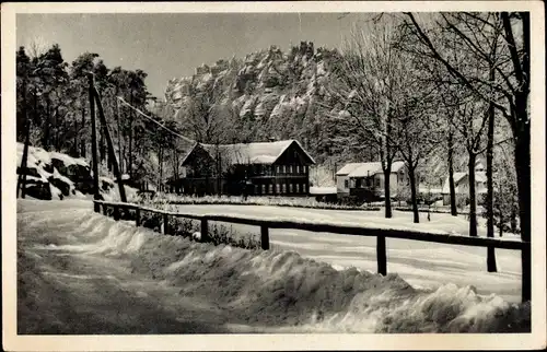 Ak Jonsdorf in Sachsen, Teilansicht mit Gondelfahrt, Winter