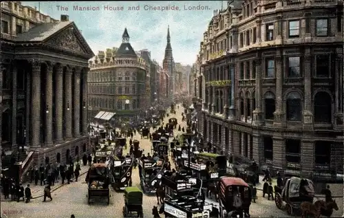 Ak London City England, The Mansion House and Cheapside, Kutschen