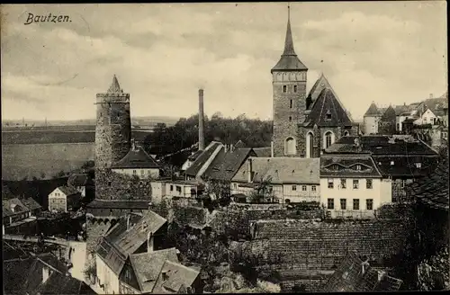 Ak Bautzen Lausitz, Teilansicht der Stadt mit Kirche und Turm