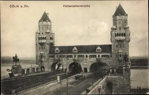 Ak Köln am Rhein, Hohenzollernbrücke, Reiterdenkmal