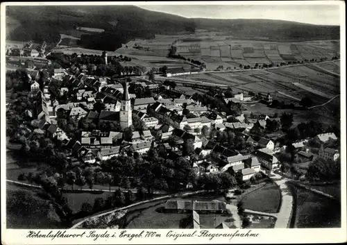 Ak Sayda im Erzgebirge, Goldener Löwe, Ortsansicht, Fliegeraufnahme