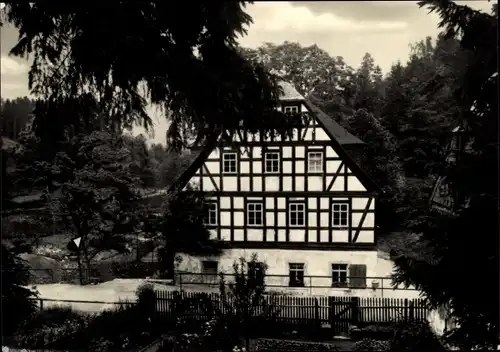 Ak Wolkenstein im Erzgebirge, Hüttenmühle, Fachwerkhaus