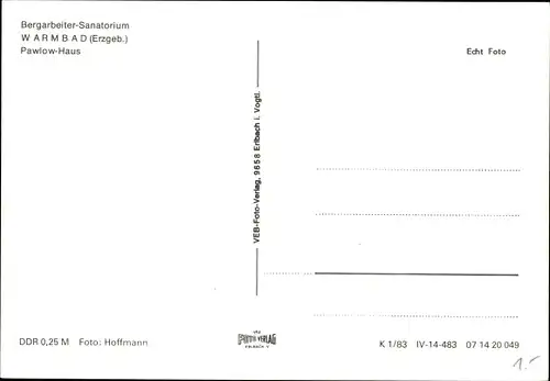 Ak Warmbad Wolkenstein in Sachsen, Bergarbeiter-Sanatorium, Pawlow-Haus
