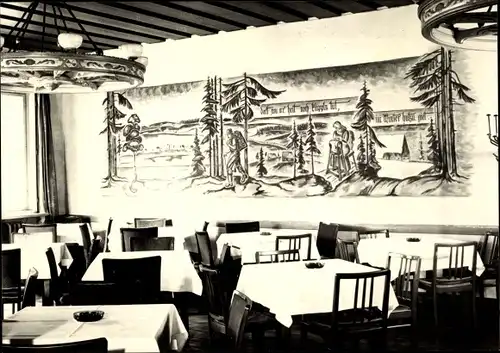 Ak Ehrenfriedersdorf im Erzgebirge, Konsum-Berggaststätte Greifensteine, Speisesaal, Wandbild
