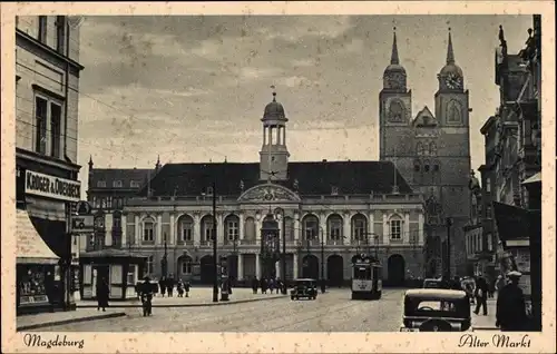 Ak Magdeburg an der Elbe, Alter Markt, Straßenbahn