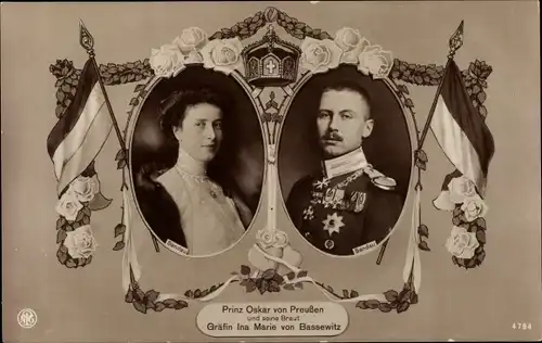 Ak Oskar Prinz von Preußen, Gräfin Ina Marie von Bassewitz, NPG 4784