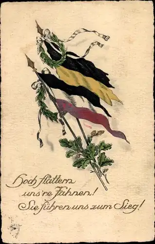 Ak Hoch flattern unsere Fahnen, Sie führen uns zum Sieg, Eichenlaub, Waffenbrüderschaft