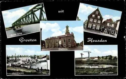 Ak Heusden Nordbrabant, Stadhuis, Grote brug, Jachthaven, Scheepswerf, Nieuwstraat
