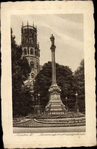 Ak Münster in Westfalen, Mariensäule an der Ludgerikirche