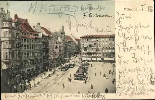 Ak München, Marienplatz, Straßenbahn