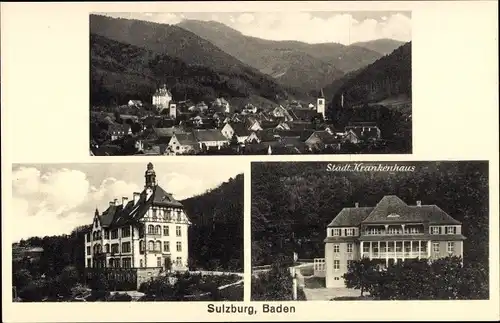 Ak Sulzburg im Breisgau Hochschwarzwald, Städtisches Krankenhaus, Panorama