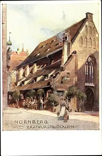 Künstler Ak Nürnberg in Mittelfranken Bayern, Bratwurstglöcklein