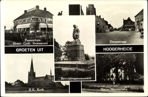 Ak Hoogerheide Nordbrabant, Hotel Restaurant Pannenhuis, Dorpsstraat, Huize Mattenburg, R. K. Kerk