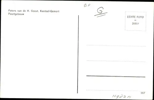 Ak Gemert Bakel Nordbrabant Niederlande, Kasteel, Paters van de H. Geest, Poortgebouw