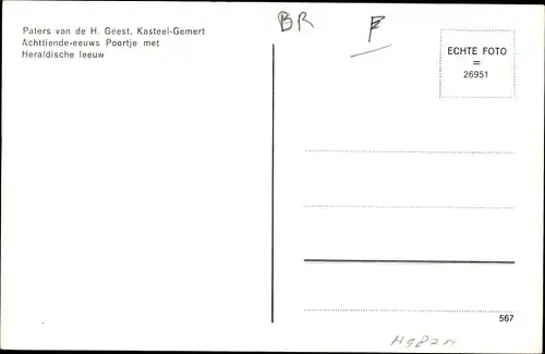 Ak Gemert Bakel Nordbrabant Niederlande, Kasteel, Paters van de H. Geest, Heraldische leeuw