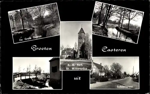 Ak Casteren Nordbrabant Niederlande, De Grote Beerze, R. K. Kerk St. Willibrordus, Schoolstraat