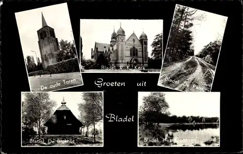 Ak Bladel Nordbrabant Niederlande, De oude Toren, R. K. Kerk, De Blokhut