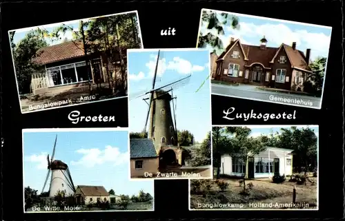 Ak Luykgestel Nordbrabant, Bungalowpark Amro, De Zwarte Molen, Gemeentehuis