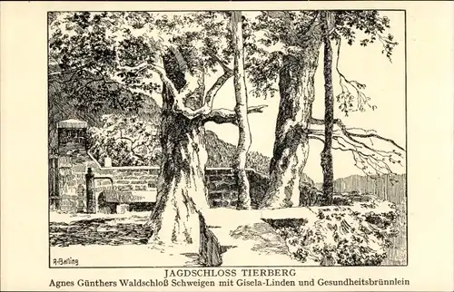 Künstler Ak Tierberg Braunsbach, Jagdschloss, Agnes Günthers Waldschloss Schweigen, Gisela-Linden