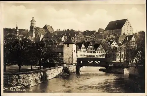 Ak Schwäbisch Hall in Württemberg, Teilansicht, Brücke