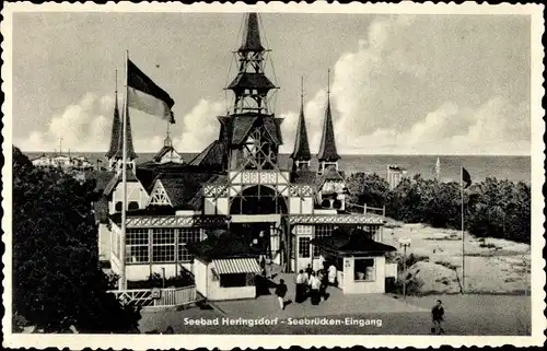 Ak Ostseebad Heringsdorf auf Usedom, Seebrücken Eingang