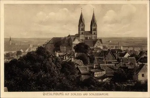 Ak Quedlinburg im Harz, Teilansicht mit Schloss und Schlosskirche