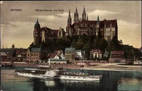 Ak Meißen in Sachsen, Albrechtsburg, Dom, Elbdampfer