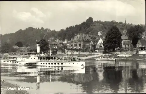 Ak Stadt Wehlen an der Elbe Sachsen, Salondampfer Leipzig, Blick auf den Ort