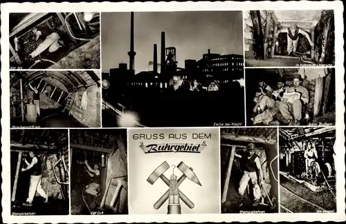 Ak Ruhrgebiet, Zeche bei Nacht, Bergleute unter Tage