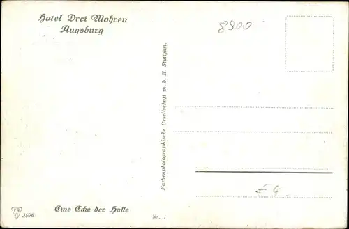 Ak Augsburg in Schwaben, Hotel Drei Mohren, eine Ecke der Halle