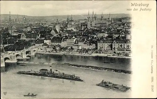 Ak Würzburg am Main Unterfranken, Stadt von der Festung aus gesehen