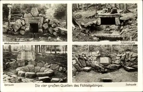 Ak Bischofsgrün im Fichtelgebirge, Weissmainsquelle, Fichtelnabquelle, Egerquelle, Saalequelle