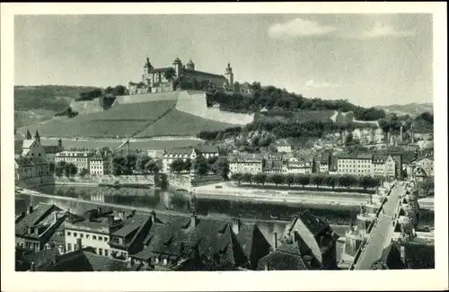 Ak Würzburg am Main Unterfranken, Festung Marienberg und alte Mainbrücke