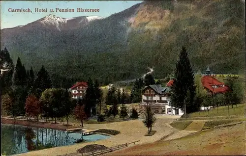 Ak Garmisch Partenkirchen in Oberbayern, Hotel und Pension Rissersee mit Kramer