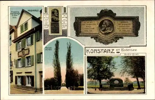 Ak Konstanz am Bodensee, Hus Haus, Huss Grab, Huss Allee
