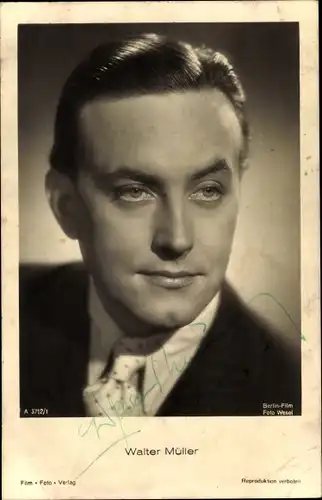 Ak Schauspieler Walter Müller, Portrait, Berlin Film A 3712/1, Autogramm