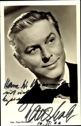 Ak Schauspieler Hans Holt, Portrait, Autogramm, Fliege