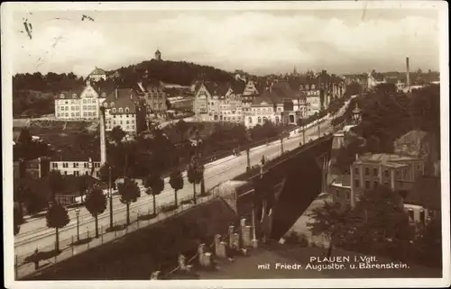 Ak Plauen im Vogtland, Blick auf die Stadt mit Friedrich August Brücke und Bärenstein