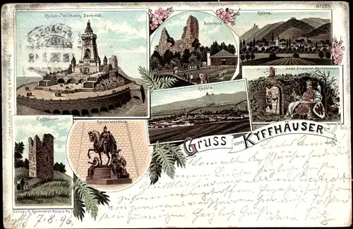 Litho Steinthaleben Kyffhäuserland, Kaiser Wilhelm Denkmal auf dem Kyffhäuser, Rothenburg, Kelbra