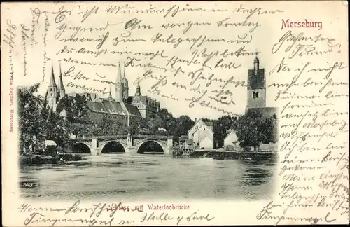 Ak Merseburg an der Saale, Schloss mit Waterloobrücke
