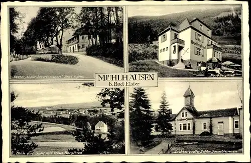 Ak Mühlhausen Bad Elster Vogtland, Gasthof Sohler Sauerbrunnen, Haus Bergfried, Sachsenquelle