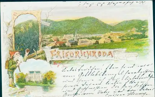 Perl Litho Friedrichroda im Thüringer Wald, Panorama, Schloss Reinhardsbrunn, Zwerg