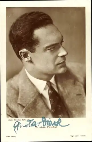 Ak Schauspieler Gustav Diessl, Portrait, Profilansicht, Ross Verlag 5415 1, Autogramm