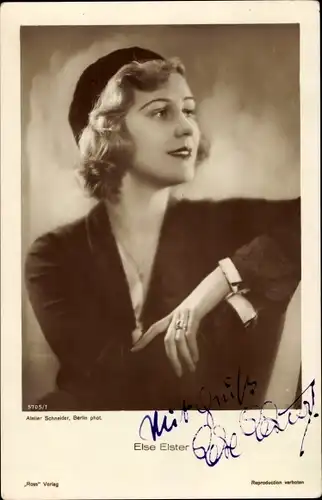 Ak Schauspielerin Else Elster, Seitenportrait, Ross Verlag 5705/1, Autogramm